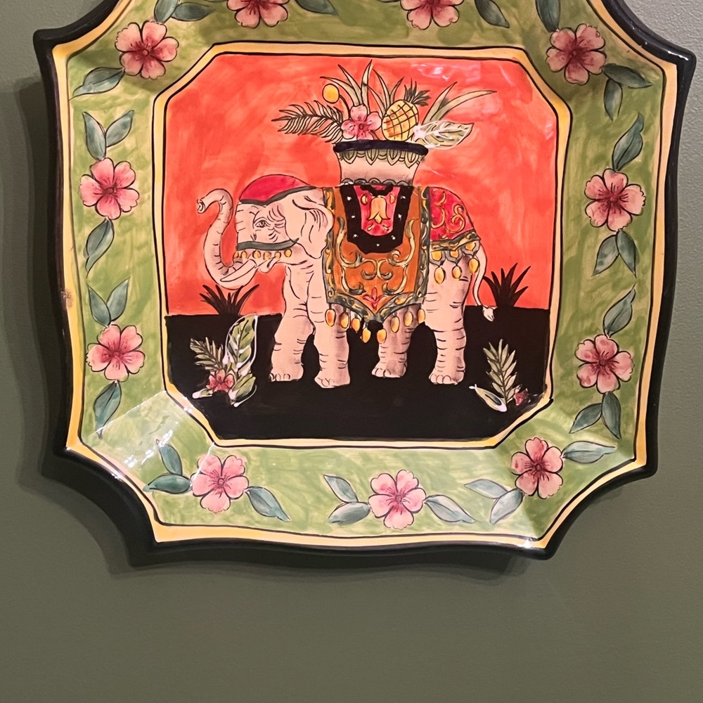 Decorative Elephant Plate with Floral Design